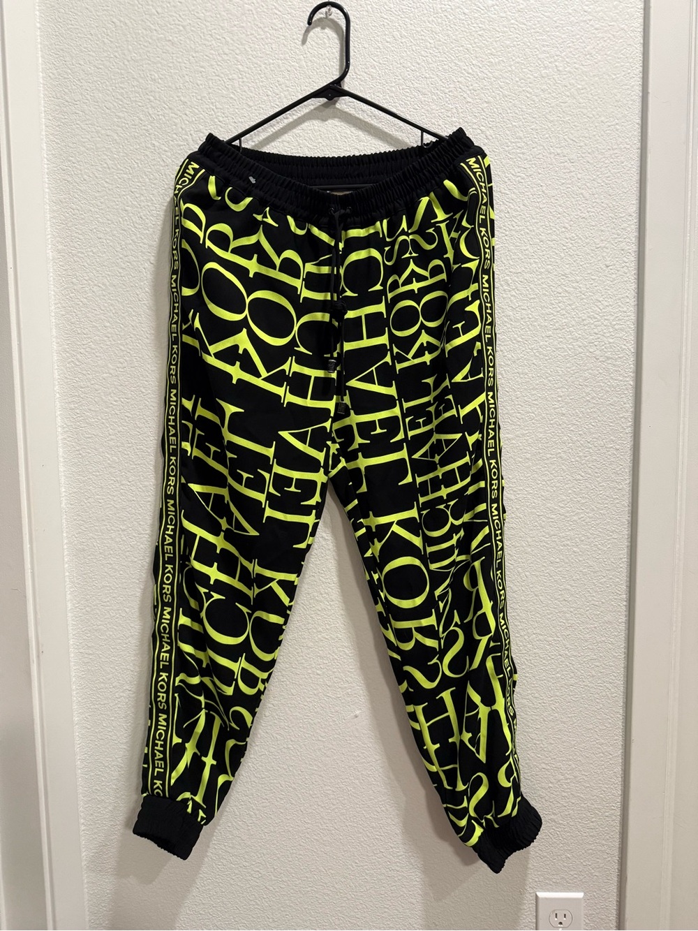 Michael Kors Black & Neon Yellow Logo Jogger Pants
